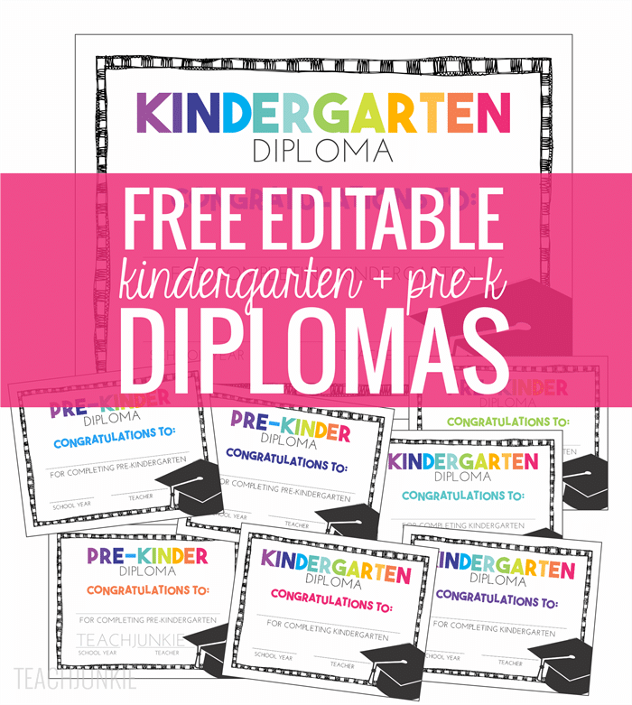 Free Editable Kindergarten and Pre-K Graduation Diplomas